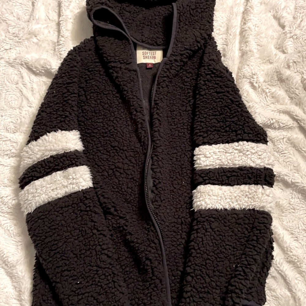 Black and white softest Sherpa zip up jacket